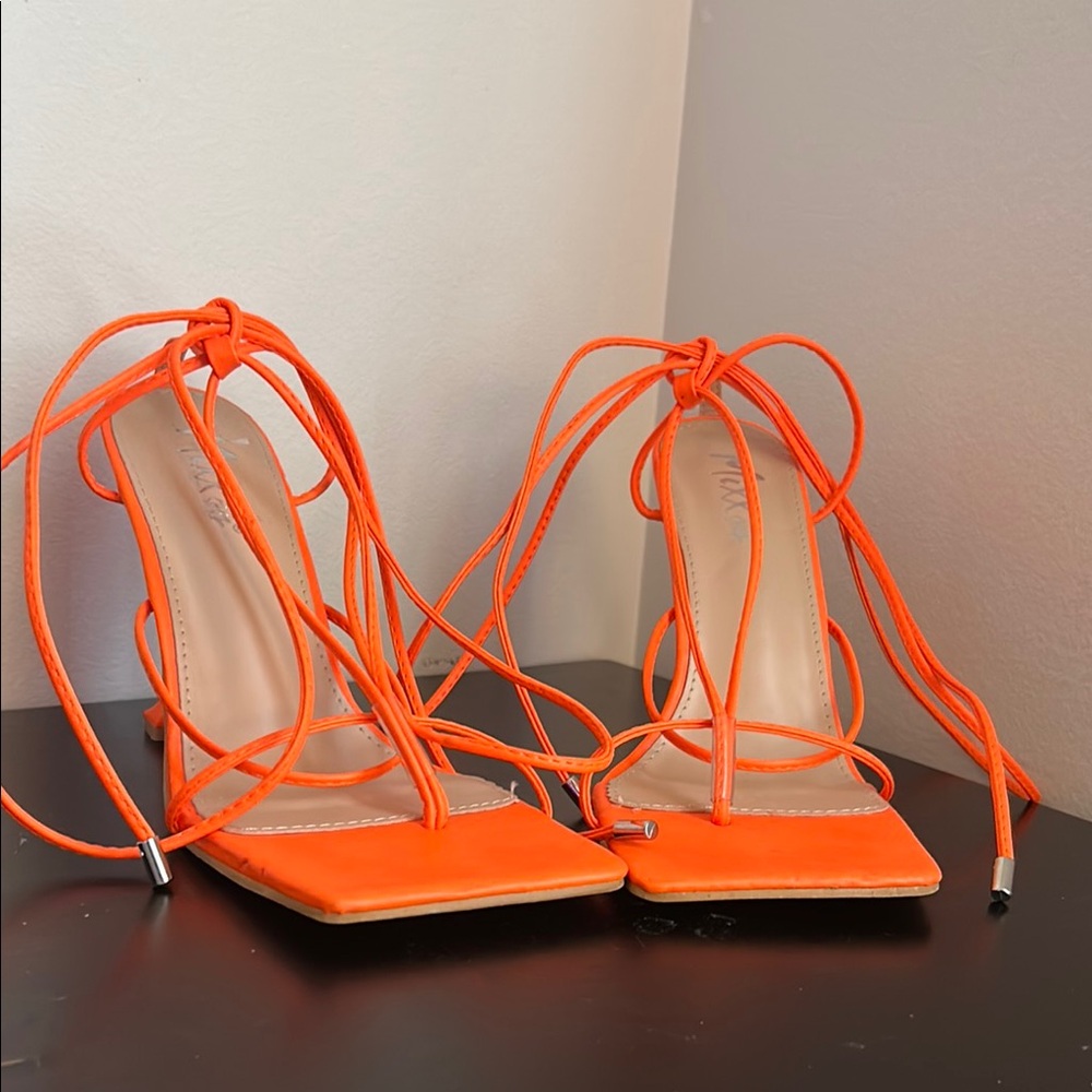 Mixx Shuz Vibrant Orange Lace-Up Heels